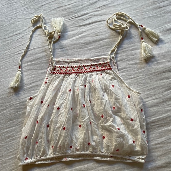Free People White and Red Embroidered Top - Picture 1 of 8